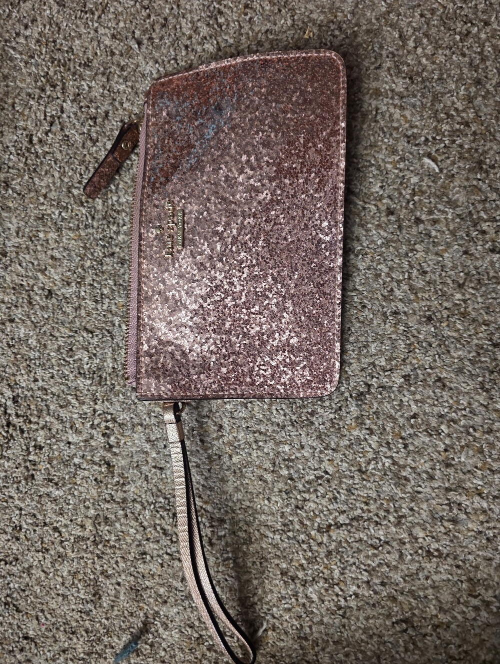 kate spade Rose Gold Glitter Wristlet Phone Case